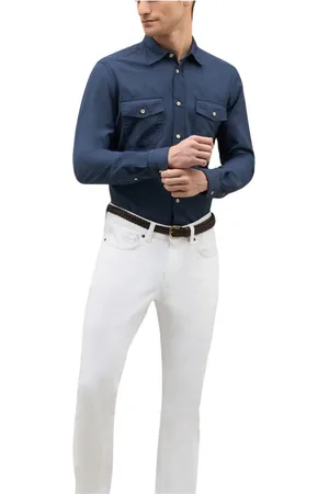 Boglioli Skjorte, Herre, Blå, 3XL, Bomuld, Garment-dyed poplin skjorte