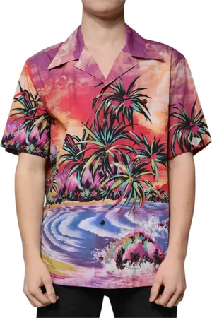 Dolce & Gabbana Skjorte, Herre, Flerfarvet, XL, Bomuld, Tropisk knap ned skjorte