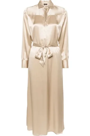 Kiton Kjole, Dame, , M, Satin, Silke Satin Klassisk Skjortekjole med Krave