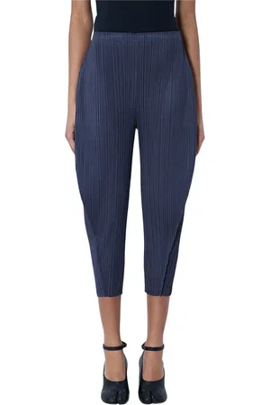 Issey Miyake Bukser, Dame, Blå, L, Polyester, Elegant Plisseret Lantern Bukser