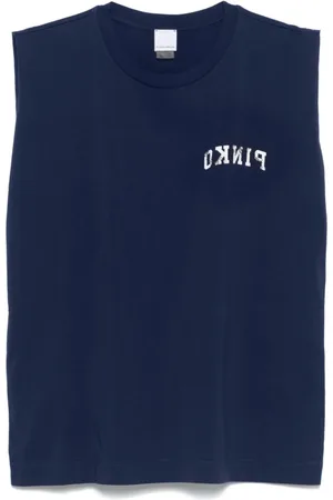 Pinko Top, Dame, Blå, M, Bomuld, Ærmeløs T-shirt med logo