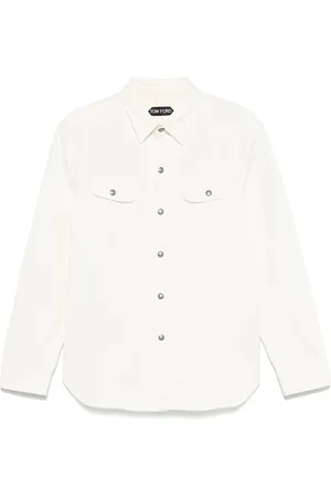 Tom Ford Jakke, Herre, Hvid, XL, Bomuld, Bomulds Overshirt med Knapper