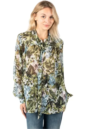 Pinko Bluser & Skjorter, Dame, Grøn, L, Uld, Floral Button-Up Bluse