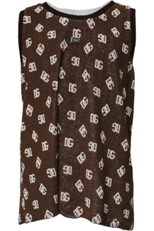 Dolce & Gabbana Top, Herre, Brun, L, Bomuld, Brun Logo Monogram Crew Neck T-shirt