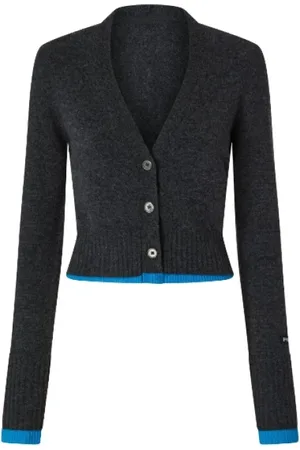 Pinko Strik, Dame, Grå, L, Cashmere, Kort Cashmere Cardigan med V-udskæring