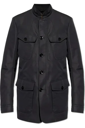 Tom Ford Jakke, Herre, Sort, L, Bomuld, Stand Collar Militærjakke
