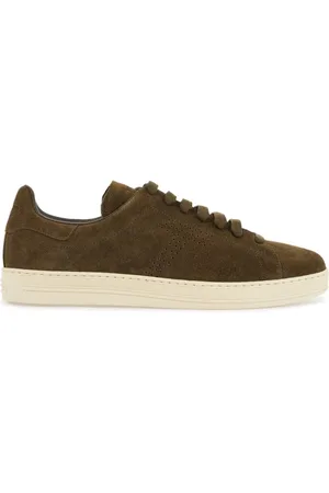 Tom Ford Sko, Herre, Grøn, 40 1/2 EU, Suede, Khaki Suede Low Top Sneakers