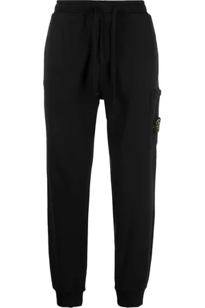 Stone Island Bukser, Herre, Sort, S, Bomuld, Logo Patch Track Bukser med Snøre