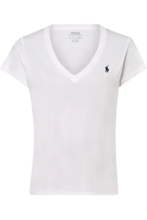 Ralph Lauren Top, Dame, Hvid, 2XL, Bomuld, V-Neck Polo T-shirt