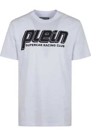 Philipp Plein Top, Herre, Hvid, XL, Bomuld, Racing Club Rundhals T-shirt