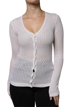 Dolce & Gabbana Strik, Dame, Hvid, M, Hvid Silke Strik Cardigan Sweater