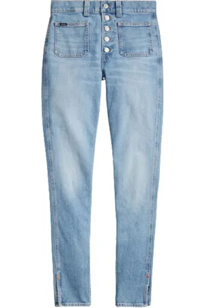 Ralph Lauren Jeans, Dame, Blå, W32, Bomuld, High Waist Button Fly Skinny Jeans