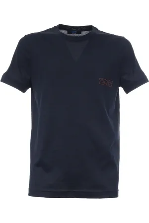 Kiton Top, Herre, Blå, L, Bomuld, Bomulds T-shirt med korte ærmer og logo