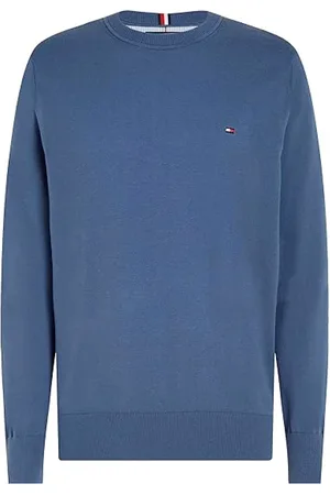 Tommy Hilfiger Strik, Herre, Blå, 3XL, Bomuld, Blå Pullover Sweater