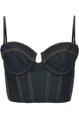 ZIMMERMANN Top, Dame, Blå, XS, Denim, Denim Corset Skjorte med Flæsedetalje
