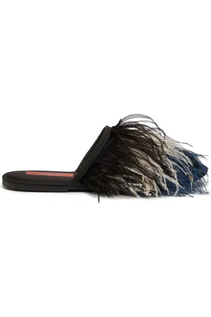 La DoubleJ Sko, Dame, Sort, M, Fjer Hjemmesko - Broderede Strudsefjer Slip-ons