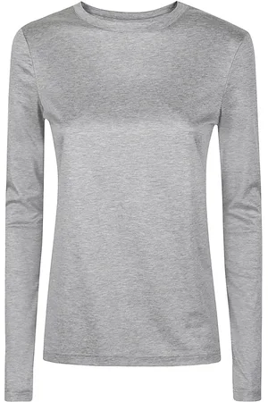 ELEVENTY Top, Dame, Grå, M, Bomuld, Langærmet T-shirt med rund hals i Tencel-bomuld