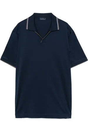 Paul & Shark Top, Herre, Blå, XL, Bomuld, Perlé Cotton Jersey Polo med Stribede Detaljer