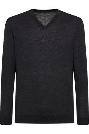 Kiton Strik, Herre, Grå, S, Uld, Koksgrå Uld V-Hals Pullover