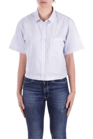 Guess Bluser & Skjorter, Dame, Blå, S, Polyester, Blå Logo Front Button Skjorte