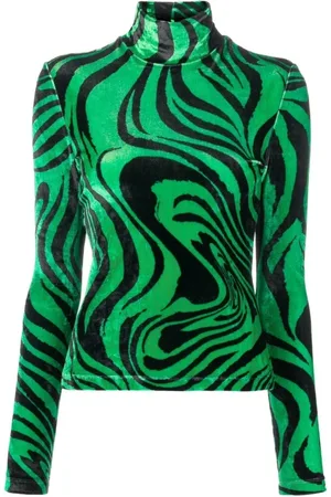 Serafini Strik, Dame, Grøn, S, Uld, Abstract-Print Skjorte