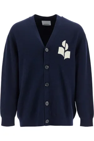 Isabel Marant Strik, Dame, Blå, M, Bomuld, Oversized V-hals Cardigan med Logo