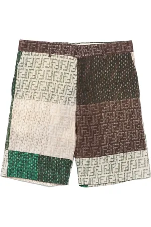Fendi Shorts, Herre, Flerfarvet, M, Linned, Brun Linned Logo Shorts