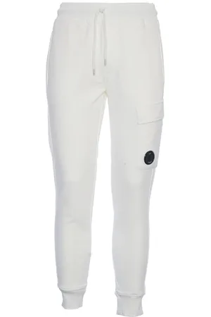 C.P. Company Bukser, Herre, Hvid, L, Bomuld, Hvide Cargo Sweatpants i Bomuldsdiagonal Fleece