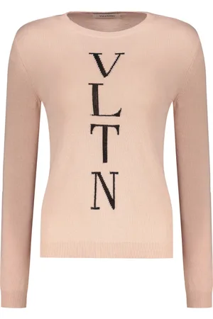 VALENTINO GARAVANI Strik, Dame, Lyserød, M, Uld, Ribstrikket sweater med rund hals og logo detalje