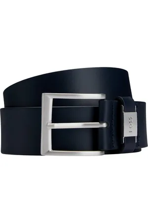 HUGO BOSS Tilbehør, Herre, Blå, 90 CM, Læder, Italiensk læderbælte med brandet metaltrim