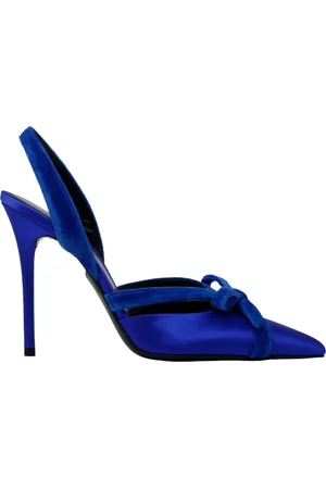 Tom Ford Sko, Dame, Blå, 37 1/2 EU, Satin, Elektrisk Blå Satin og Velvet Bow Slingback