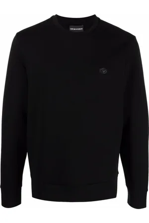 Emporio Armani Sweathshirts & Hoodies, Herre, Sort, L, Bomuld, Sort Sweater med Logo Patch Crew Neck