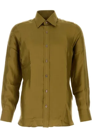 Tom Ford Skjorte, Herre, Grøn, L, Vasket Silk Twill Slim Fit Skjorte
