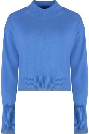 Pinko Strik, Dame, Blå, S, Cashmere, Lurex Wool Cashmere Sweater