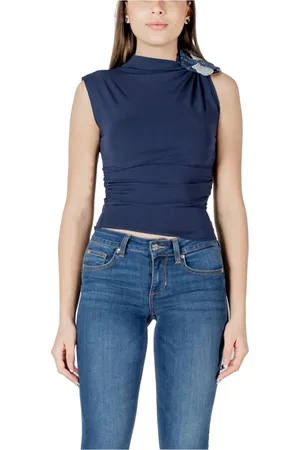 Guess Top, Dame, Blå, L, Bomuld, Blå Turtleneck Ærmeløs Bomuld Top