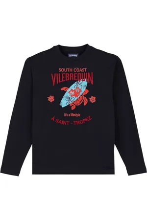 Vilebrequin Top, Herre, Blå, L, Bomuld, Langærmet Turtles Surf T-shirt lavet af bomuld til mænd