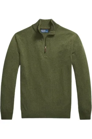 Ralph Lauren Strik, Herre, Grøn, XL, Uld, Merinould Half-Zip Sweater