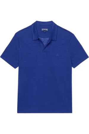 Vilebrequin Top, Herre, Blå, 2XL, Linned, Ensfarvet linnedtrøje polo til mænd
