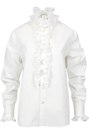 Serafini Bluser & Skjorter, Dame, , M, Bomuld, Ruffled Cotton Poplin Shirt