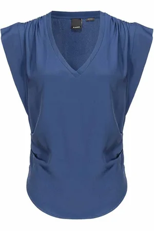 Pinko Top, Dame, Blå, L, V-Neck Draperet Bluse