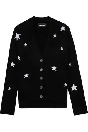 Zadig & Voltaire Strik, Dame, Sort, XS, Cashmere, Sort Cashmere Jakke med Stjernemønster