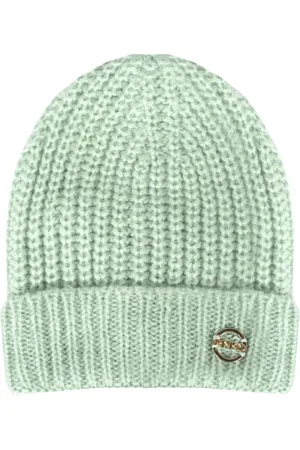 Pinko Tilbehør, Dame, Grøn, ONE SIZE, Uld, Beanie med fletmønster