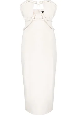 Jacquemus Kjole, Dame, Hvid, XS, Bomuld, Hvid Stropløs Kjole med Rynkede Detaljer