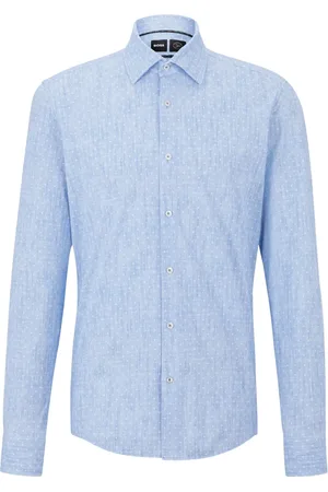 HUGO BOSS Skjorte, Herre, Blå, 4XL, Uld, Formal Bluser