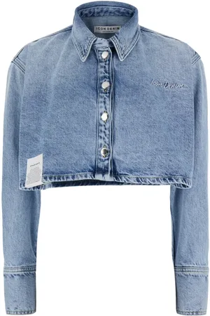 Icon Denim Bluser & Skjorter, Dame, Blå, M, Denim, Cropped Denim Skjorte