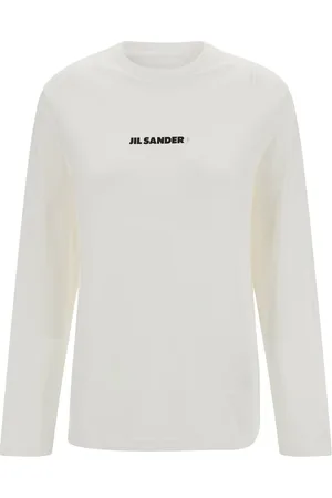 Jil Sander Top, Dame, Hvid, XS, Bomuld, Logo Print Crewneck T-shirt