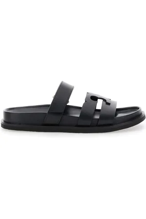 Tory Burch Sko, Dame, Sort, 37 1/2 EU, Læder, Sort læder logo sandaler