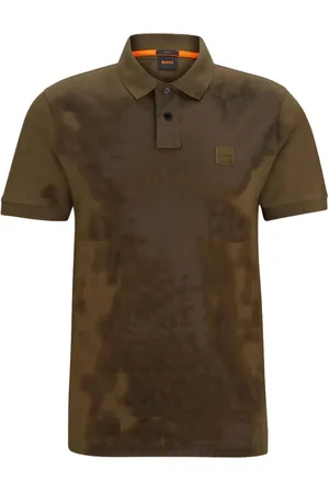 HUGO BOSS Top, Herre, Grøn, 2XL, Bomuld, Ensfarvet poloshirt med knaplukning