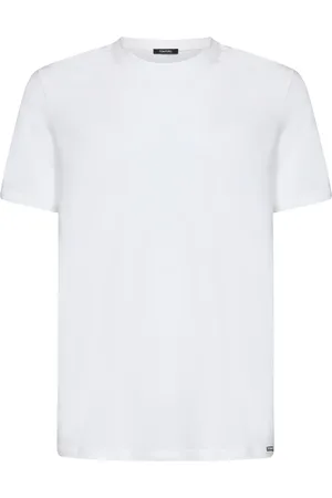 Tom Ford Top, Herre, Hvid, S, Bomuld, Ribbet Crewneck T-shirt