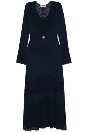 Twin-Set Kjole, Dame, Blå, M, Blå Kjole Elegant Behagelig Viskose Blanding